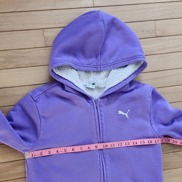 Puma Kids Girl Sz XL Purple Zip-Up Fleece Lined Cozy Hoodie Jacket Fall Winter - Picture 8 of 8